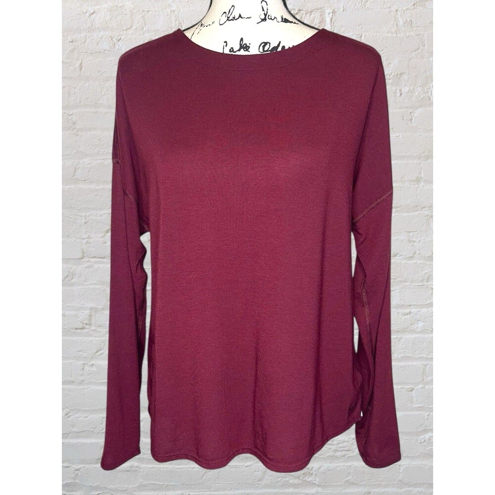 The North Face Split Back Top Large LG Maroon Long Sleeve Activewear Gym Shirt